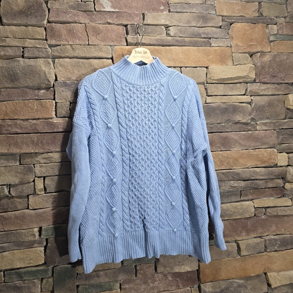 J. Crew Light Blue Cable Knit Turtleneck Sweater - Picture 5 of 9